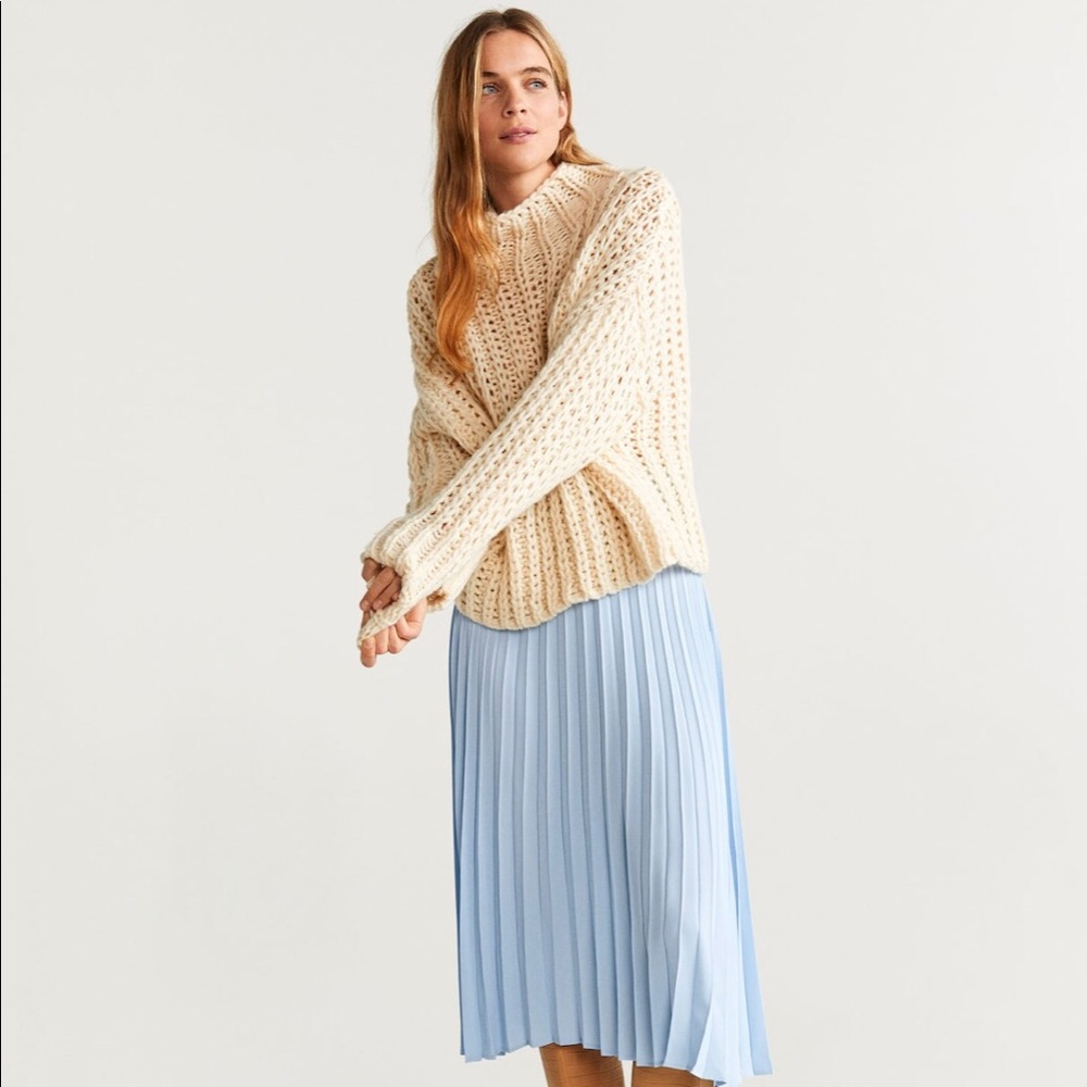 Pastel Blue Pleated Midi Skirt